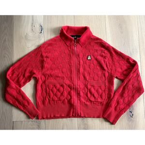 Teddy Fresh Red Checkered Knit Zip-Up Cardigan - Small
